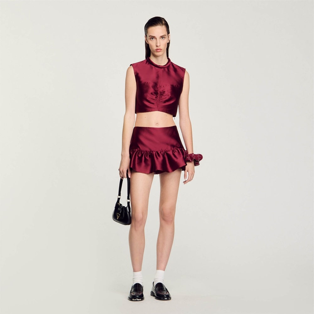 SOLD NWT Sandro Paris Satin Crop Top Bordeaux Red Maroon Wine 1 S 36 $245